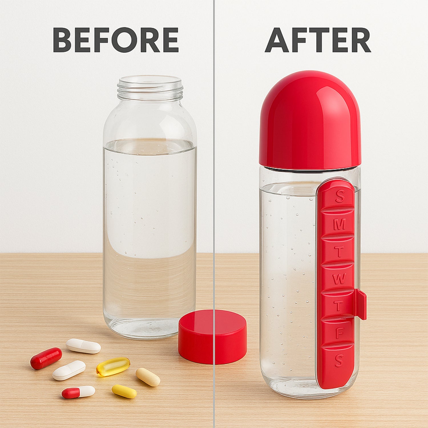 Water Bottle with Medicine Organizer