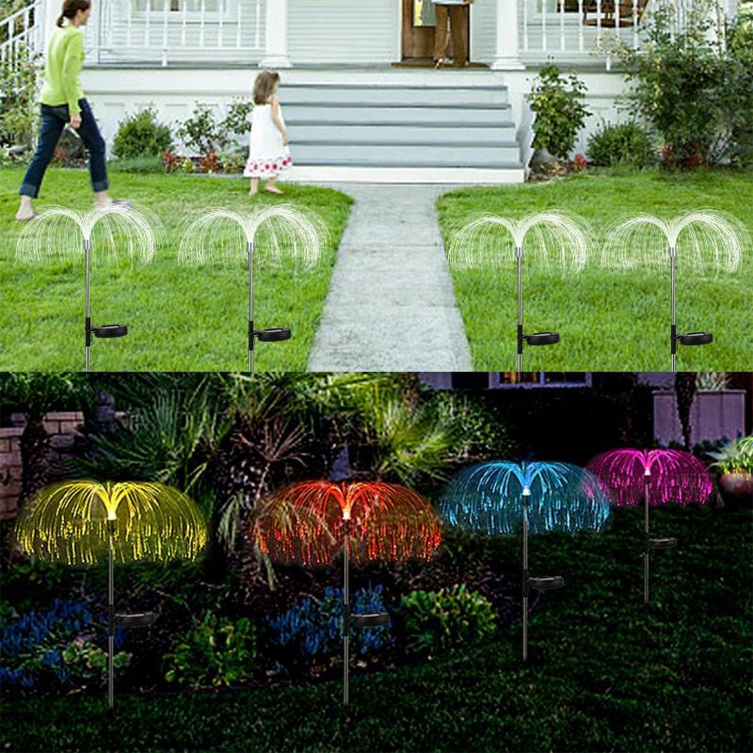 Solar Outdoor Lights โ 7-Color Waterproof Jellyfish Like Firework Home Decor (2pcs)