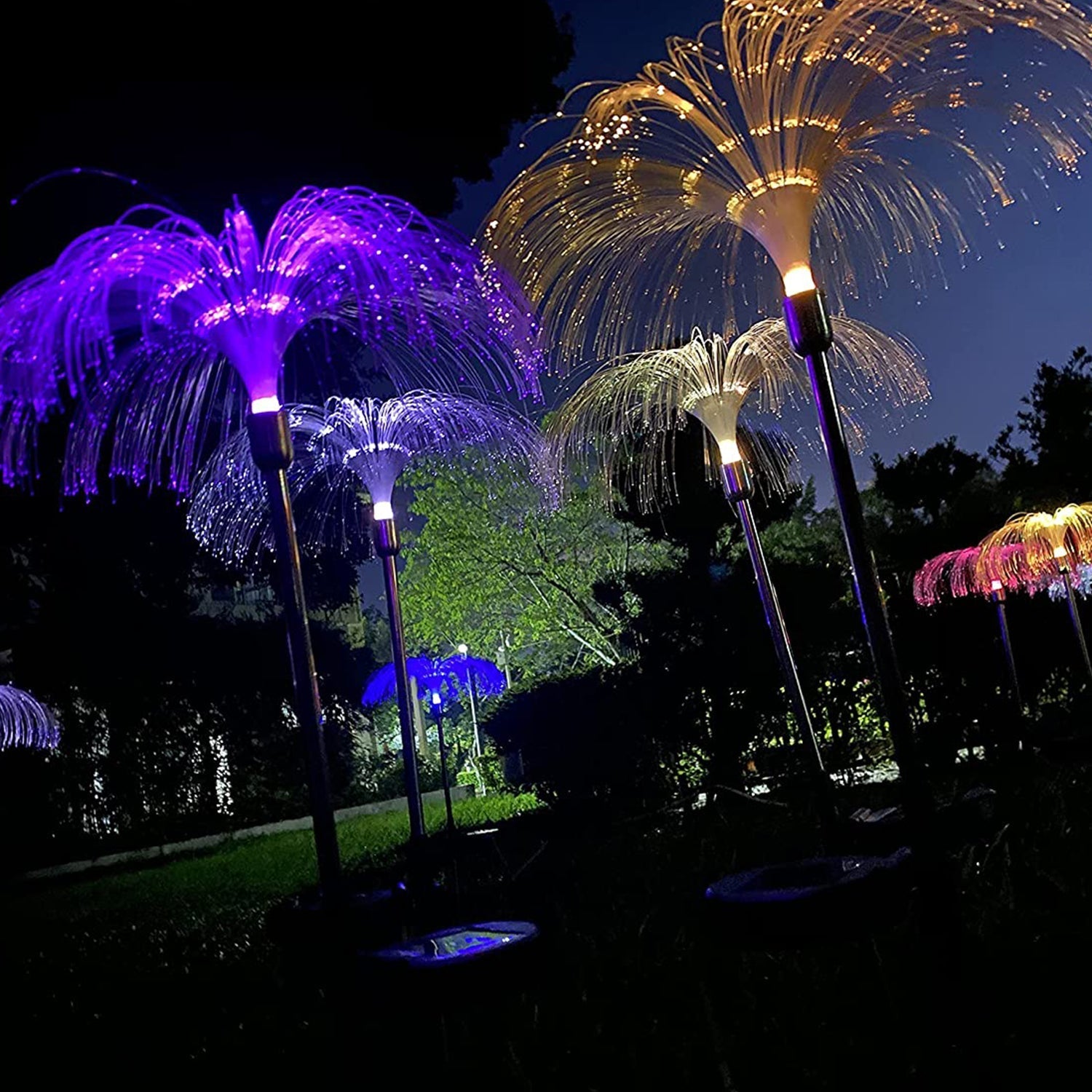 Solar Outdoor Lights โ 7-Color Waterproof Jellyfish Like Firework Home Decor (2pcs)