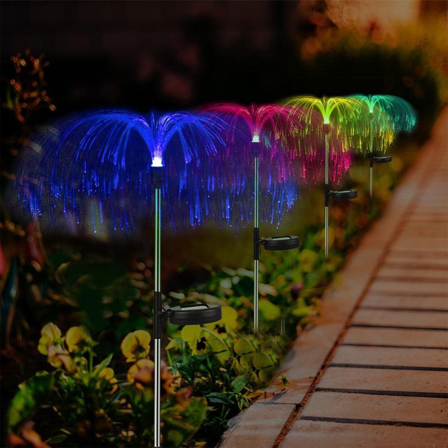 Solar Outdoor Lights โ 7-Color Waterproof Jellyfish Like Firework Home Decor (2pcs)