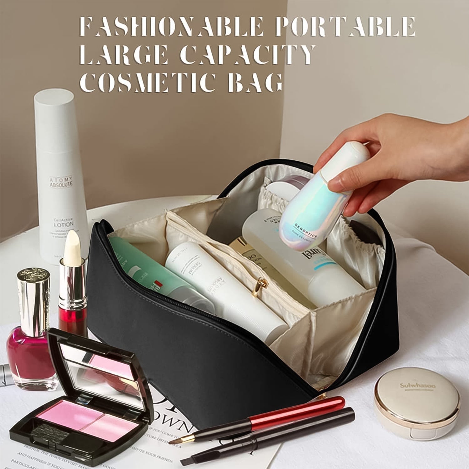 Premium Travel Makeup & Toiletry Organizer Pouch with Zipper & Handle(1 Pc)