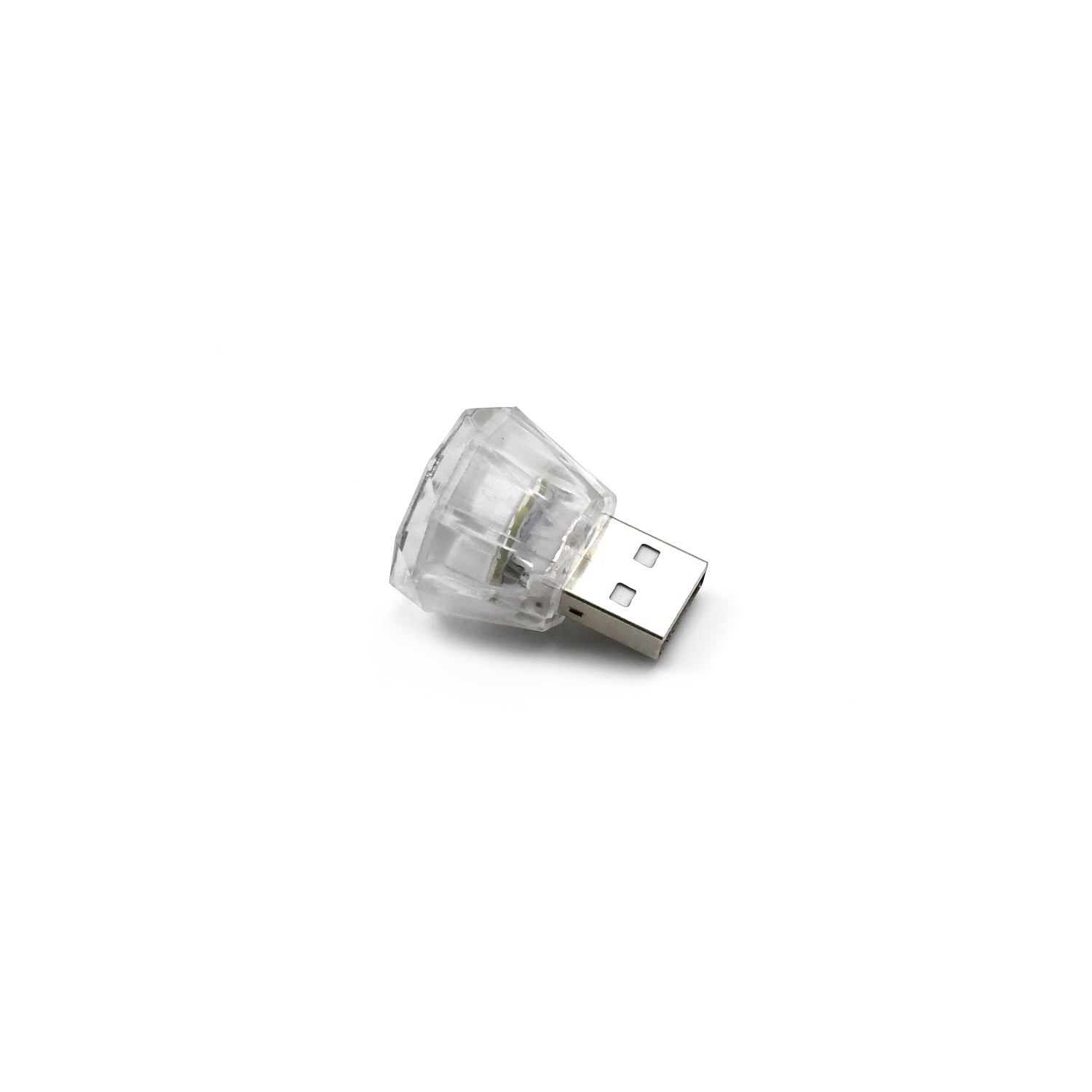 USB LED car light with diamond shape, colorful design.