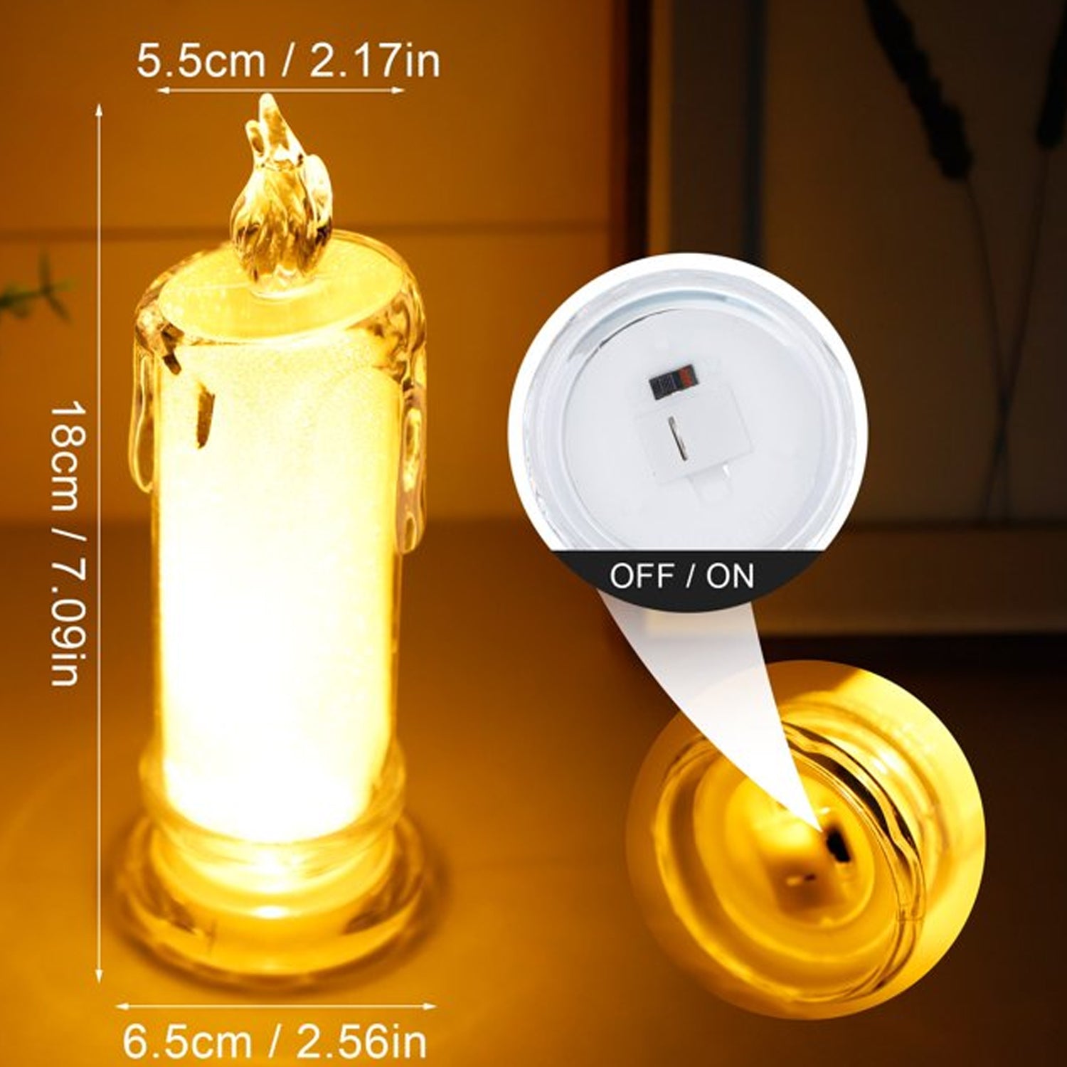 Battery-operated white LED flameless candle for home decor